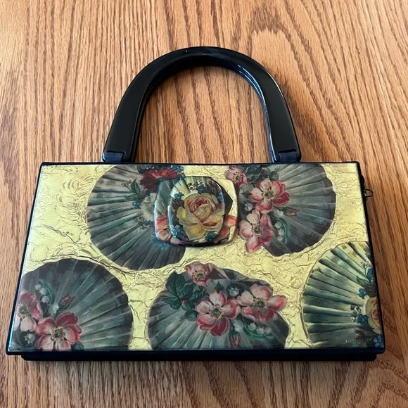 Vintage Angela Francine Hand Bag with Oriental Fan Influence - Picture 2 of 5